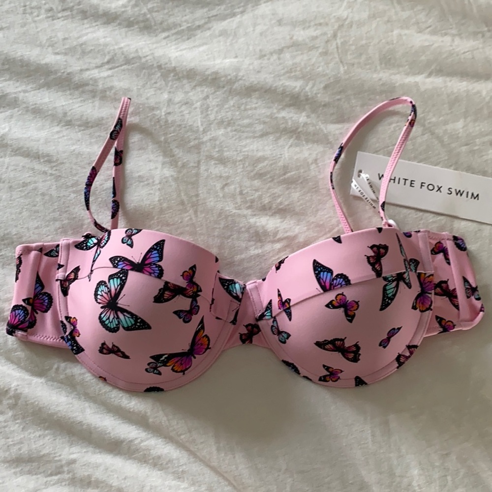 White fox butterfly swim bikini top